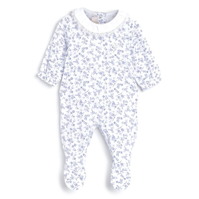 Girls White Printed Nappy Opening Babysuit image number 0